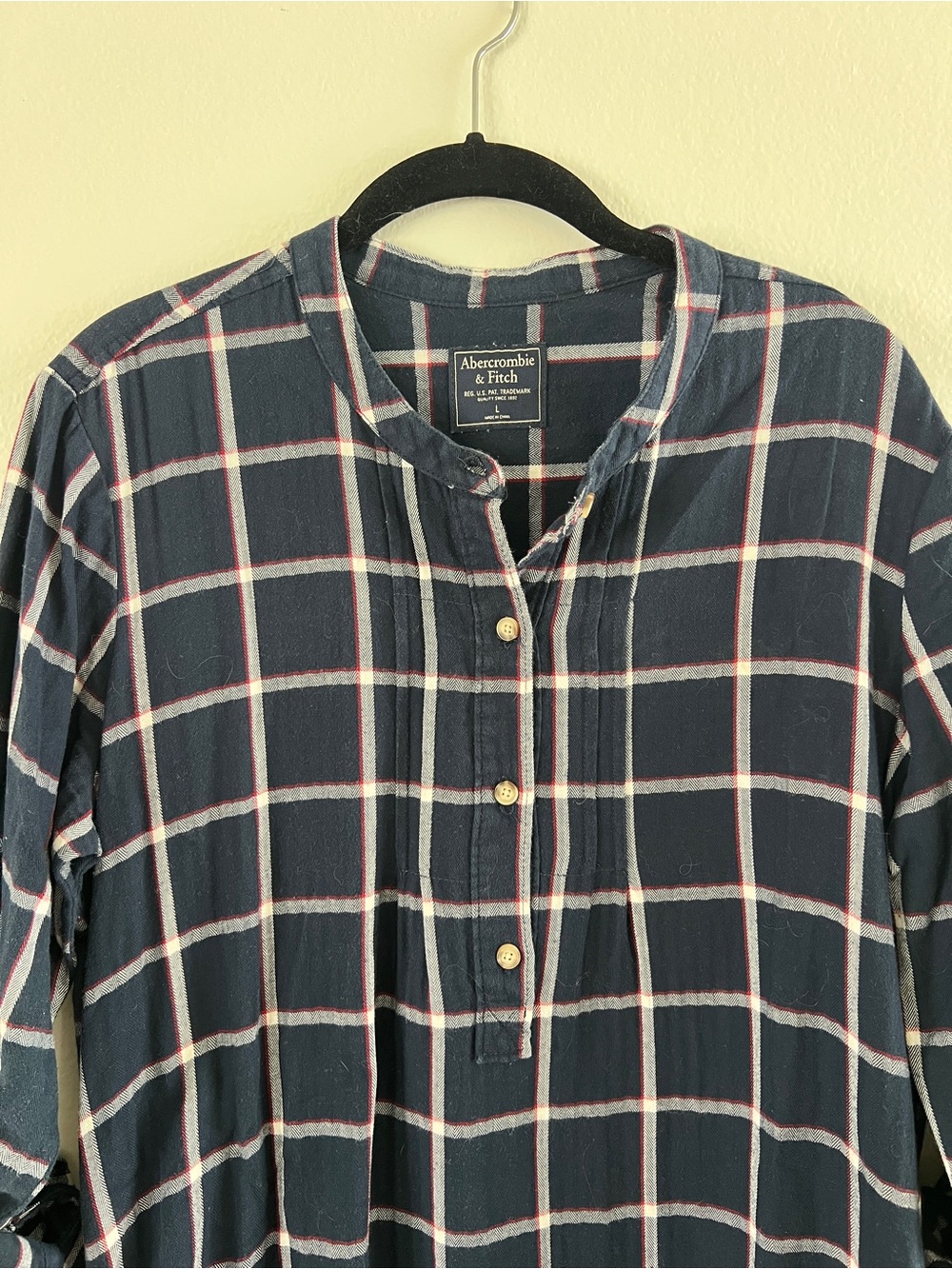Abercrombie & Fitch | Navy Plaid Shirt Dress - Size L - Picture 4 of 5
